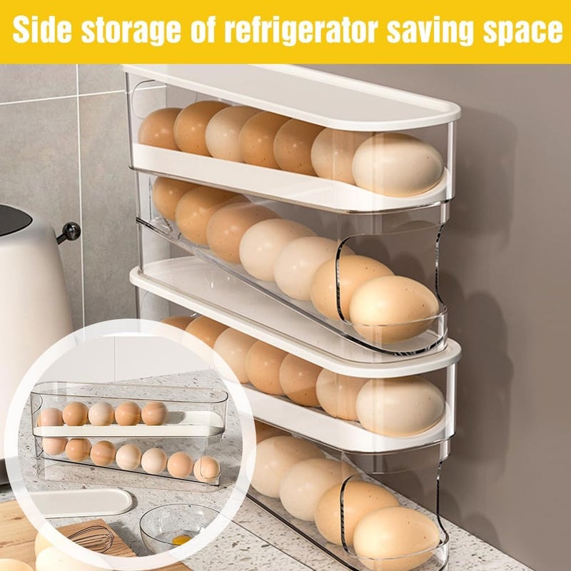 ROWPOZ 2025 New Egg Holder for Fridge, Egg Organizer for Refrigerator Automatic Scrolling Eggs Rack Holder Rolling Dispenser Stackable Container and Storage for Refrigerator with Lid - Image 3